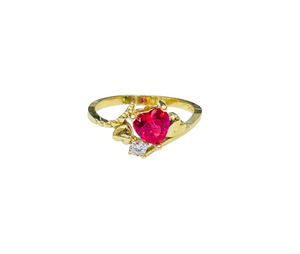 10K Real Gold Red CZ Heart Ring