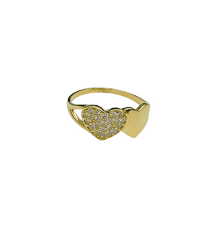 10K Real Gold Double Heart CZ Plain Ring