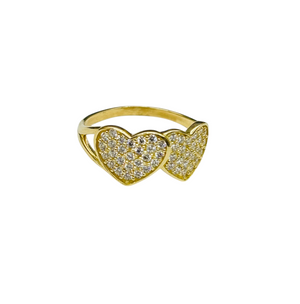 10K Real Gold Double Heart CZ Ring