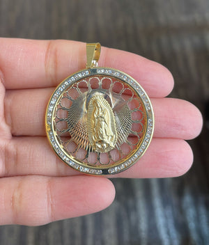 10K Real Gold Tri Color CZ Virgin Mary Pendant