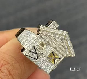 10K Real Gold Trap House Ring with Diamond 0.48 CT or 1.3 CT