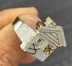 10K Real Gold Trap House Ring with Diamond 0.48 CT or 1.3 CT