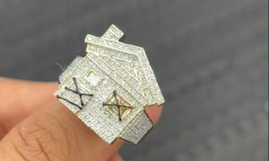 10K Real Gold Trap House Ring with Diamond 0.48 CT or 1.3 CT