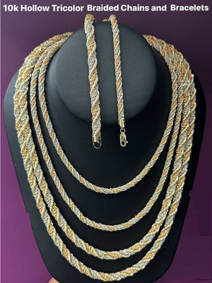 Real Gold 10K Hollow Tricolor Braided Bracelet
