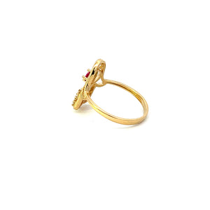 14K Real Gold Hamsa Hand Blue & PinkCZ Ring