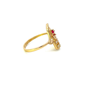 14K Real Gold Hamsa Hand Blue & PinkCZ Ring