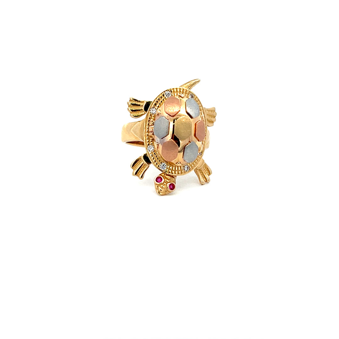 14K Real Gold Tri Colored Mom Turtle Ring