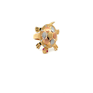 14K Real Gold Tri Colored Mom Turtle Ring