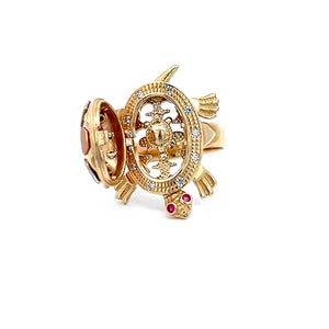 14K Real Gold Tri Colored Mom Turtle Ring