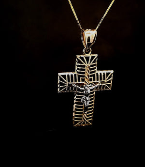 10K Solid Real Yellow Gold Jesus Cross Pendant Charm with Box Chain