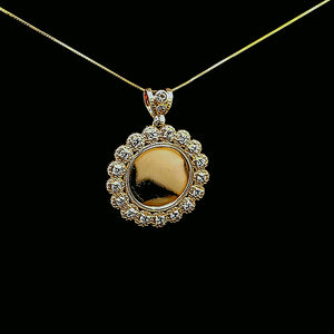 10K Solid Yellow Gold Picture Pendant CZ Charm with Box Chain