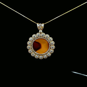10K Solid Yellow Gold Picture Pendant CZ Charm with Box Chain