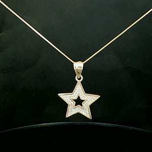 10K Real Yellow Gold CZ Star Charm with Box Chain