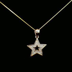 10K Real Yellow Gold CZ Star Charm with Box Chain