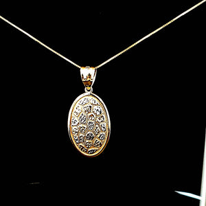 10K Real Gold Two-Tone Oval Nugget Charm with Box Chain