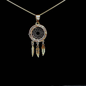 10K Solid Yellow Gold Round Cz Charm With Hanging Leaf with Box Chain