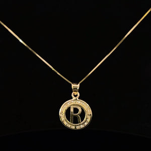 10K Real Gold CZ Round Initial Charm with Box Chain