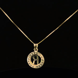 10K Real Gold CZ Round Initial Charm with Box Chain