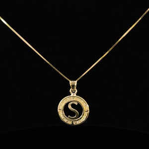 10K Real Gold CZ Round Initial Charm with Box Chain