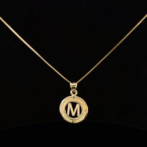 10K Real Gold CZ Round Initial Charm with Box Chain