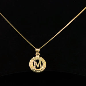 10K Real Gold CZ Round Initial Charm with Box Chain