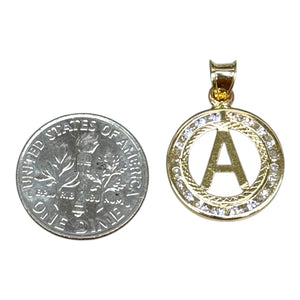 10K Real Gold CZ Round Initial Charm with Box Chain