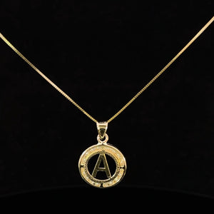 10K Real Gold CZ Round Initial Charm with Box Chain