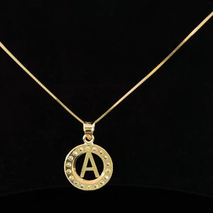 10K Real Gold CZ Round Initial Charm with Box Chain