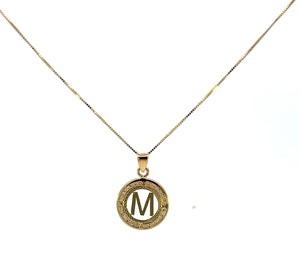 10K Real Gold CZ Round Initial Charm with Box Chain