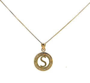 10K Real Gold CZ Round Initial Charm with Box Chain