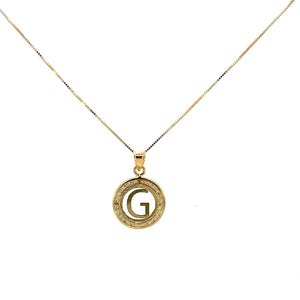 10K Real Gold CZ Round Initial Charm with Box Chain