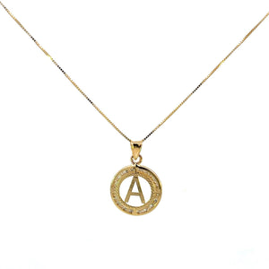 10K Real Gold CZ Round Initial Charm with Box Chain