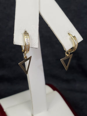 10K Solid Yellow Gold Triangle Cz Hoop Earrings for Girls womens