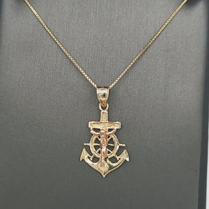 14K Solid Real Trio Color Yellow, White & Rose Gold Anchor White Jesus Pendant Charm with Box Chain