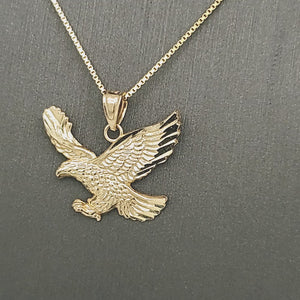 14K Solid Real Yellow Gold Eagle Pendant Charm with Box Chain
