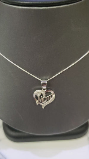 925 Sterling Silver (Made in Italy) MOM Heart Charm with Box Chain