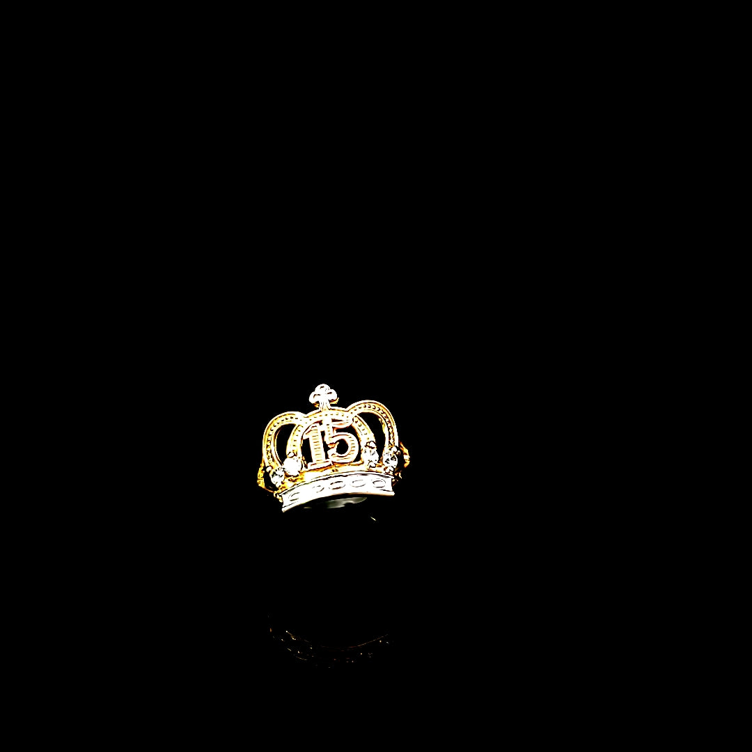 Real 10K Solid Yellow Gold 15 Crown CZ Ring For Women