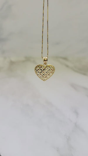 10K Solid Two Tone Yellow & White Gold Heart Charm With Box Chain