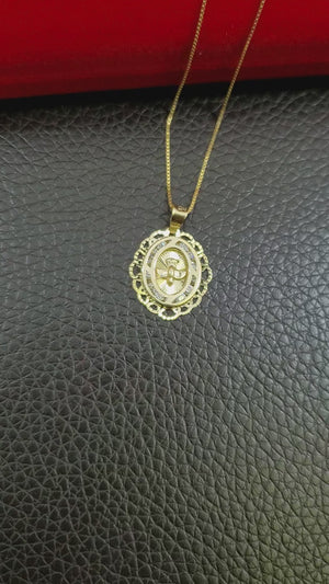 10K Solid Real Yellow Gold Cz Faith Hope Peace Pendant Charm with Box Chain