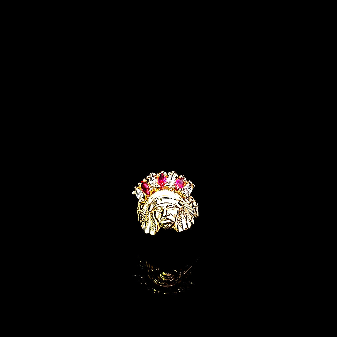 10K Solid Yellow Gold Native American Cz Ring For Women