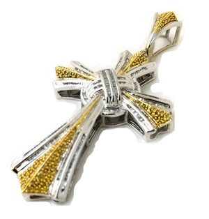 Real 10k White Gold with 3.5 ct Yellow & White Baguette Diamond Cross Pendant