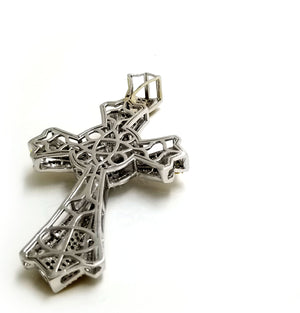 Real 10k White Gold with 3.5 ct Yellow & White Baguette Diamond Cross Pendant