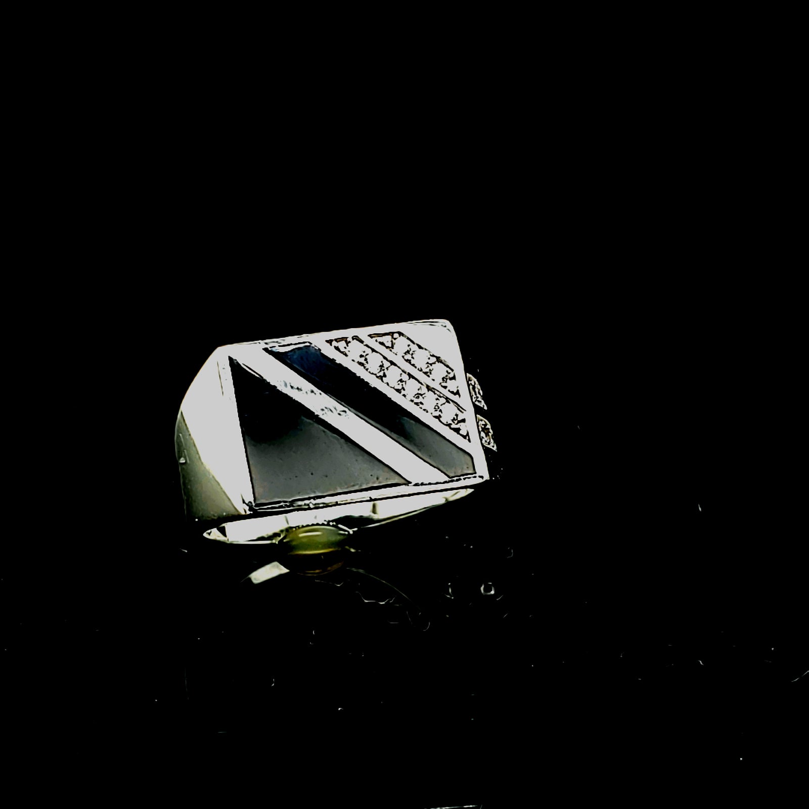 925 Silver Black Onyx Rectangle CZ Ring