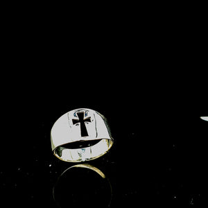 925 Sterling Solid Silver Cross Men's Ring (Made In Italy)