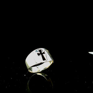 925 Sterling Solid Silver Cross Men's Ring (Made In Italy)