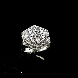 925 Sterling Solid Cluster Hexagone CZ Men's Ring (Made In Italy)
