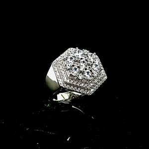 925 Sterling Solid Cluster Hexagone CZ Men's Ring (Made In Italy)