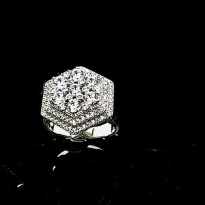 925 Sterling Solid Cluster Hexagone CZ Men's Ring (Made In Italy)