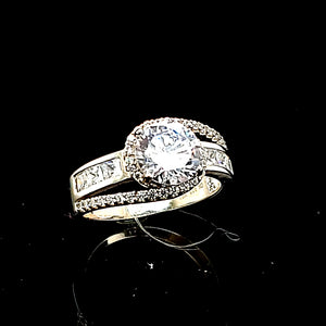 925 Silver Fancy CZ Solitaire Ring