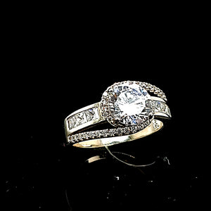 925 Silver Fancy CZ Solitaire Ring